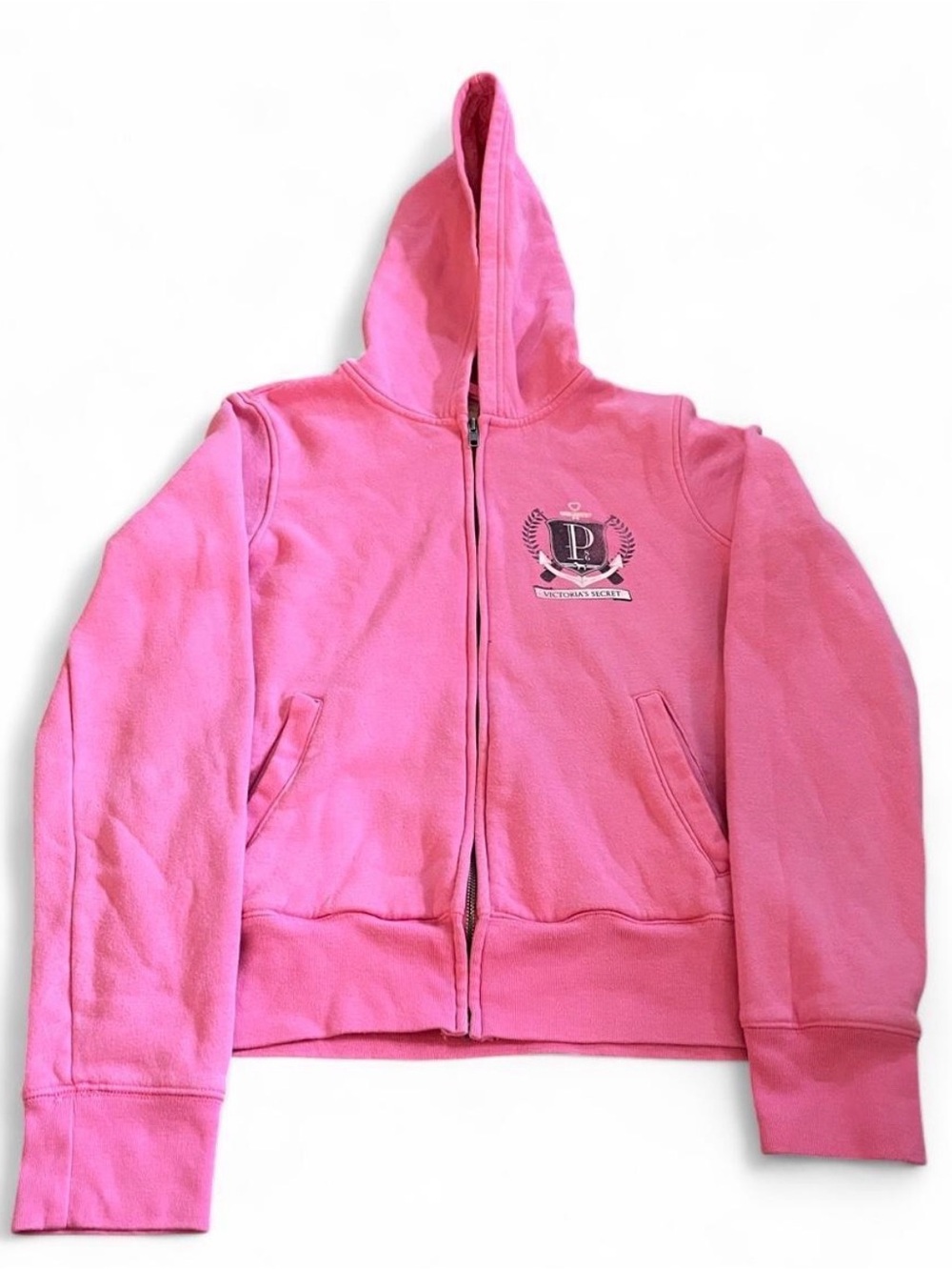 Women’s Vintage Y2K PINK Victoria’s Secret Pink Full-Zip Hoodie Size S